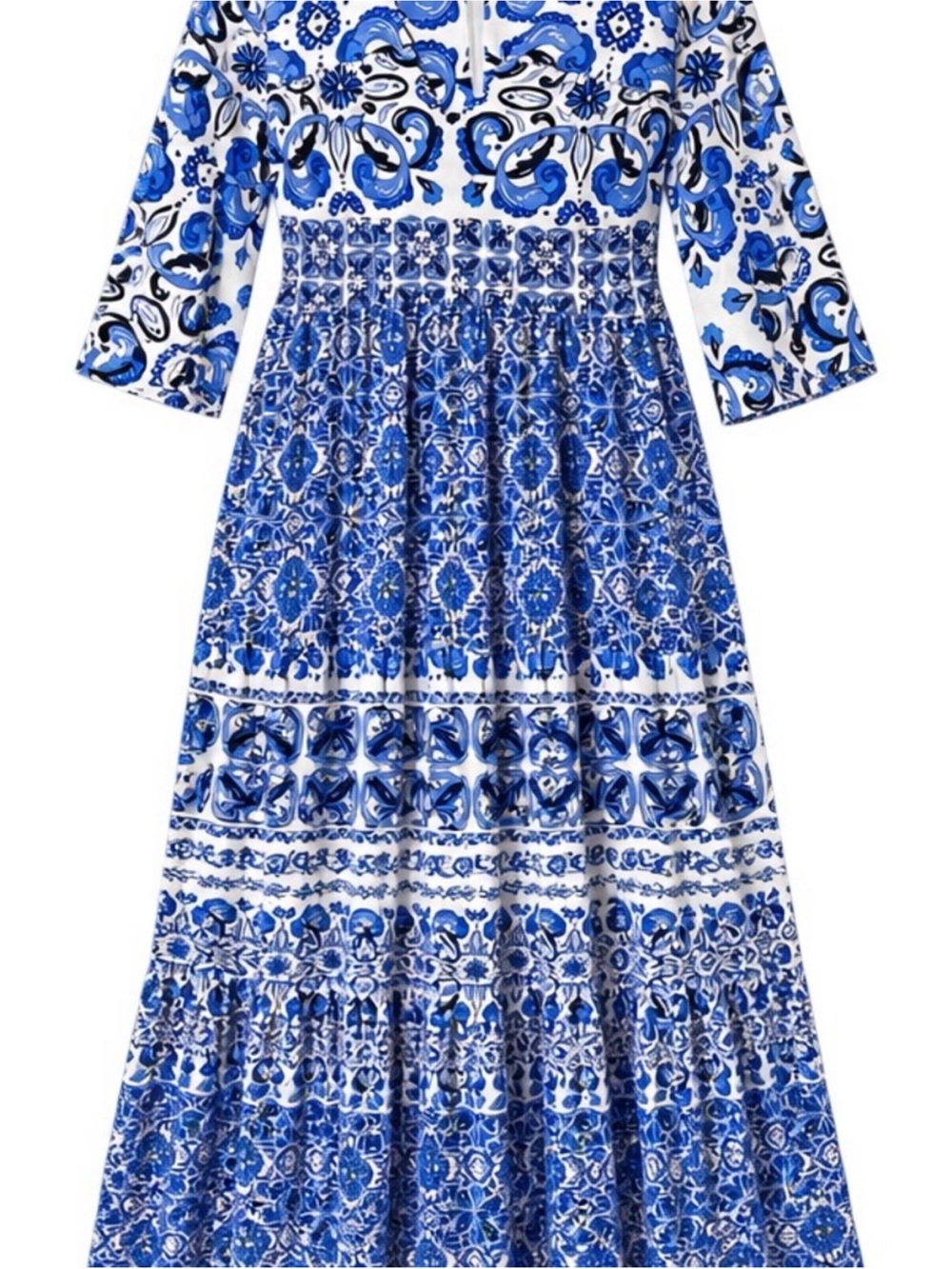 Tuckernuck Blue and White Tile-Print Maxi Dress